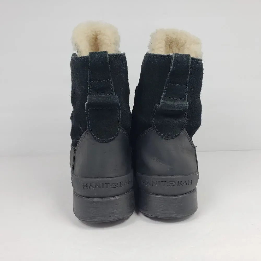 Manitobah Mukluks Mesa Mens Size 8 Black Suede Fur Inside Winter Snow Boots
